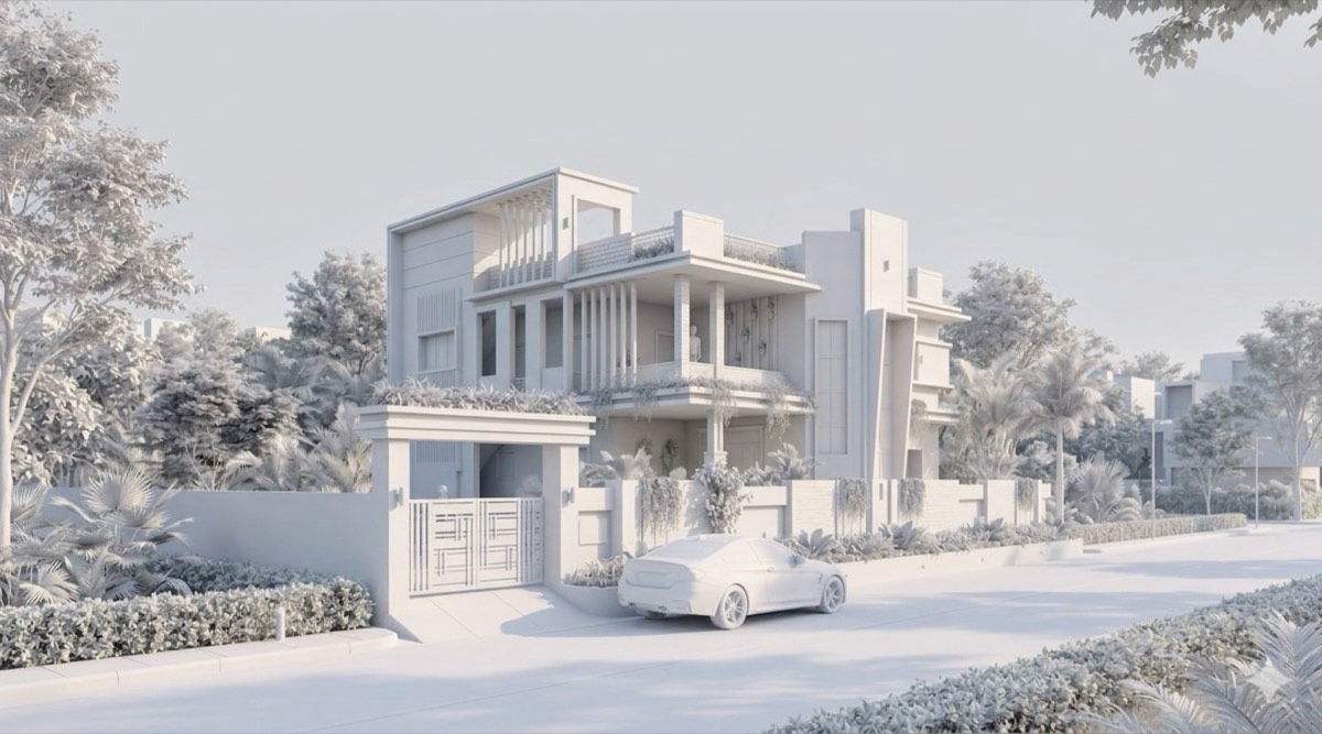 White clay massing model render